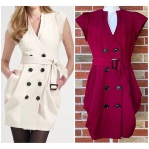 Nanette Lepore Sz 0 Red Berry Wine Double Breasted Belted Casino Royale Dress